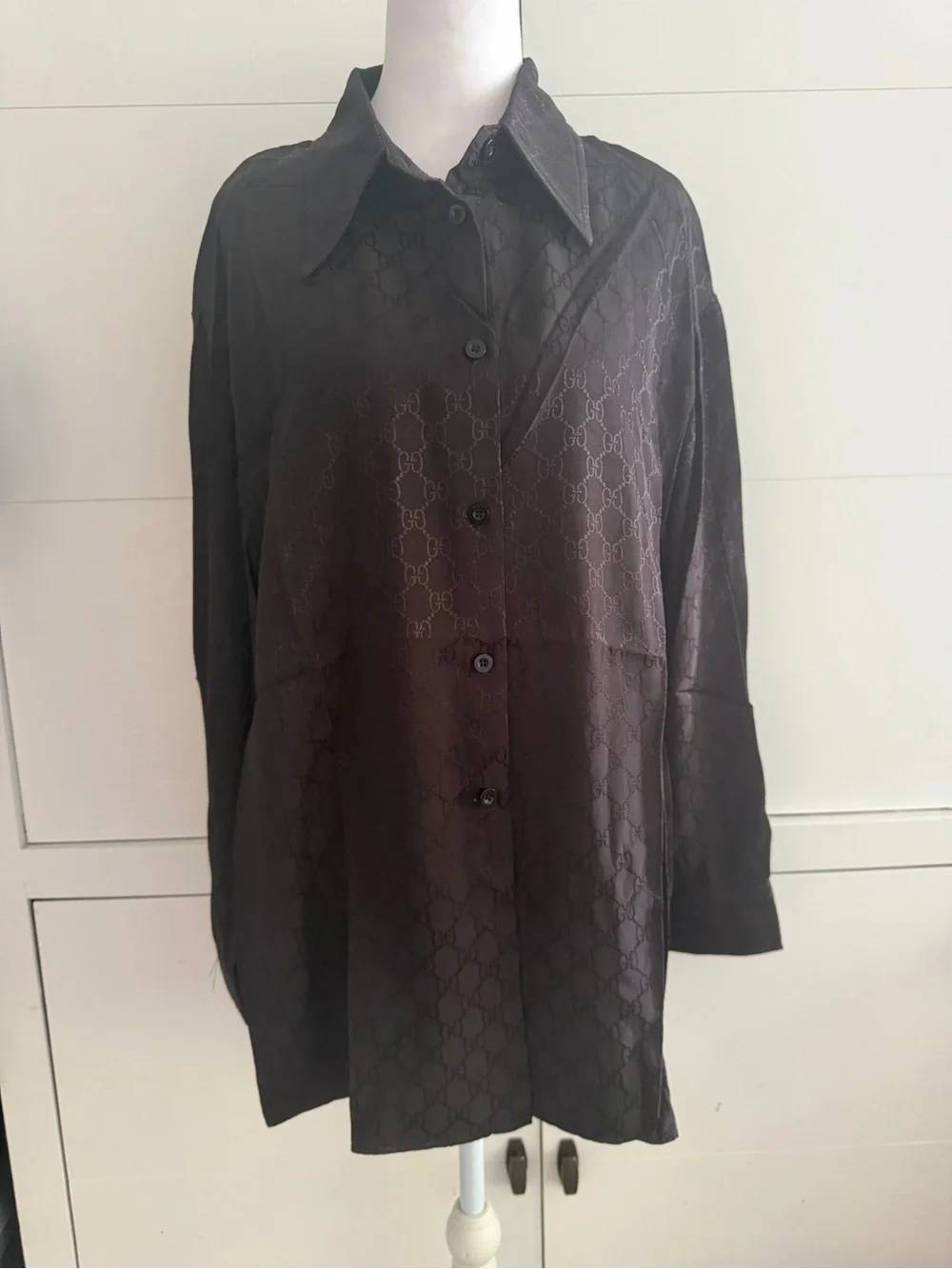 Gucci Black Monogram Long-Sleeve Button-Down Shirt